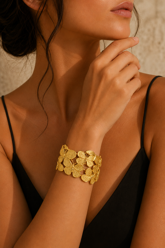 Gold Butterfly Wing Cuff Bangle