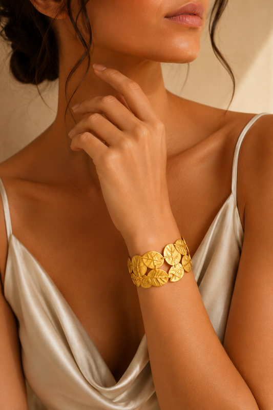 Gold Leaf Link Open Cuff Bangle