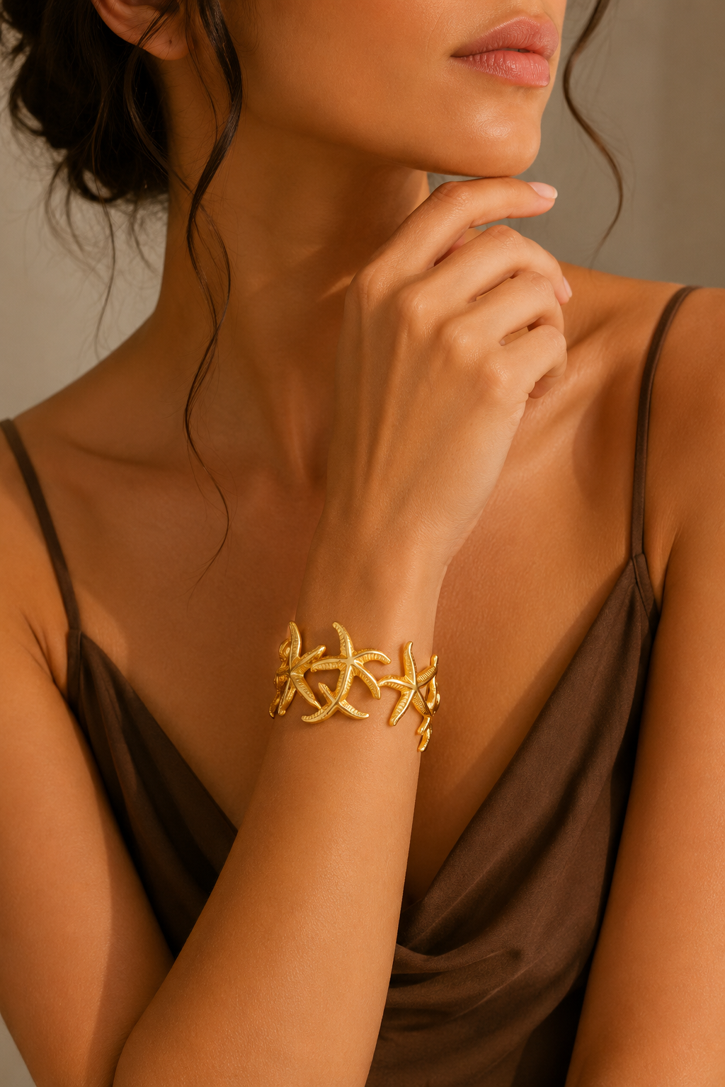 Gold Starfish Open Cuff Bangle