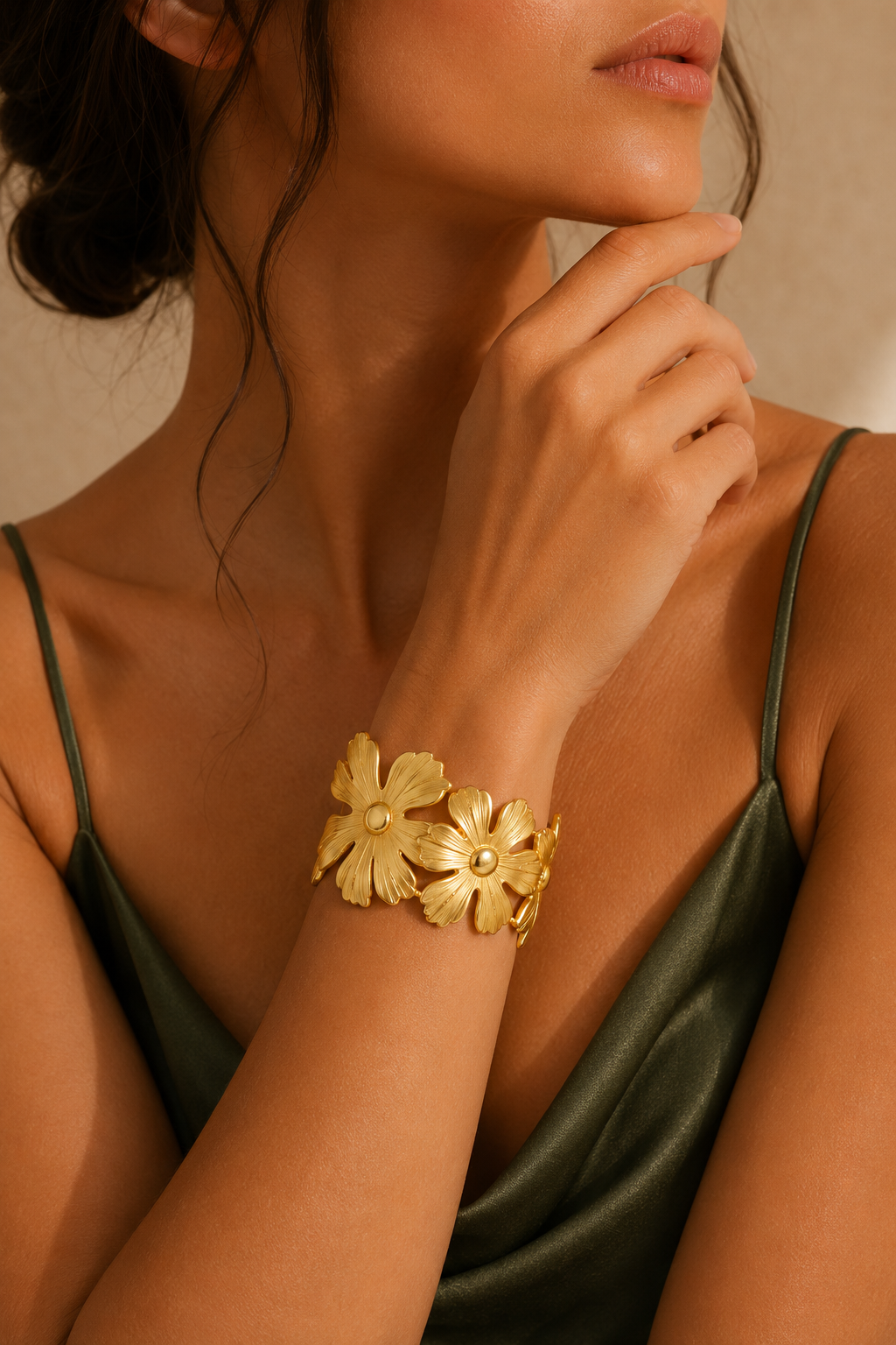 Gold Wildflower Bloom Cuff Bangle