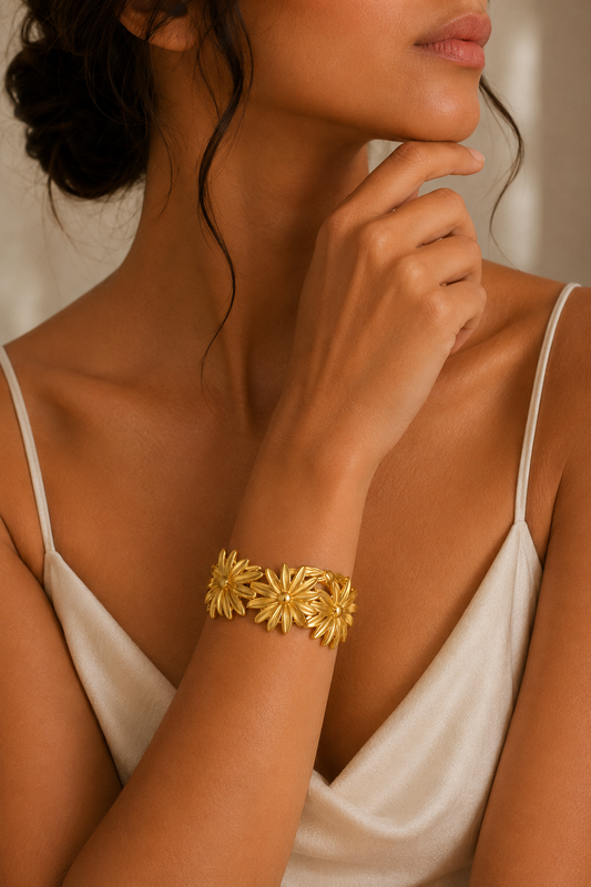 Gold Daisy Chain Open Cuff Bangle