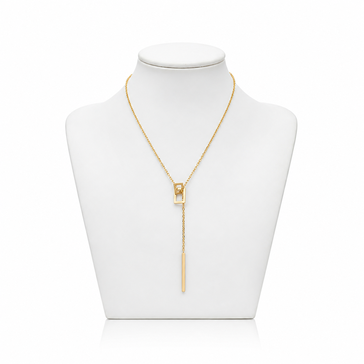 Gold Double Square Lariat Necklace