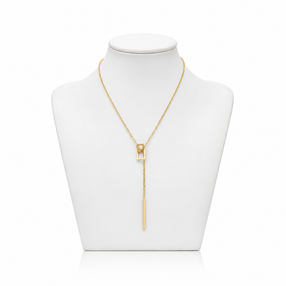 Gold Double Square Lariat Necklace