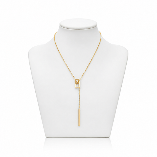 Gold Double Square Lariat Necklace