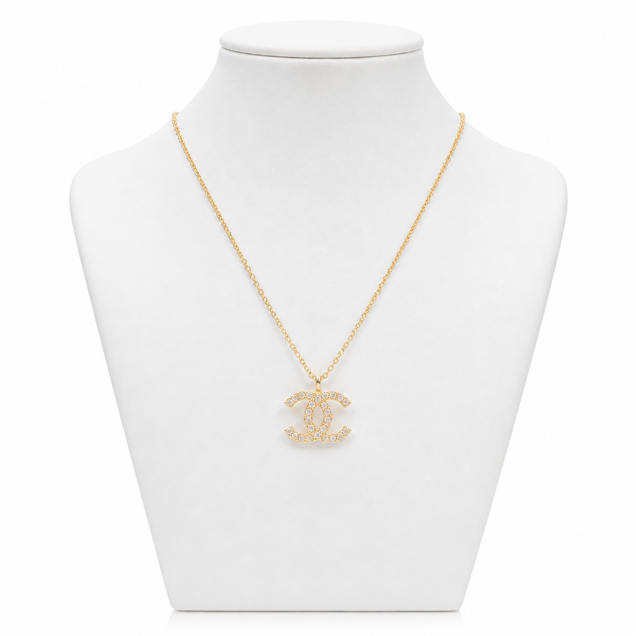 Gold Crystal CC Logo Pendant Necklace