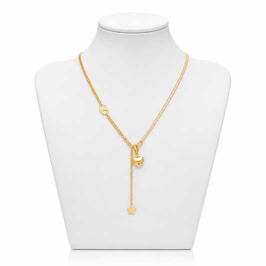 Double Layer Heart & Star Necklace – Women's Dainty Gold Jewellery