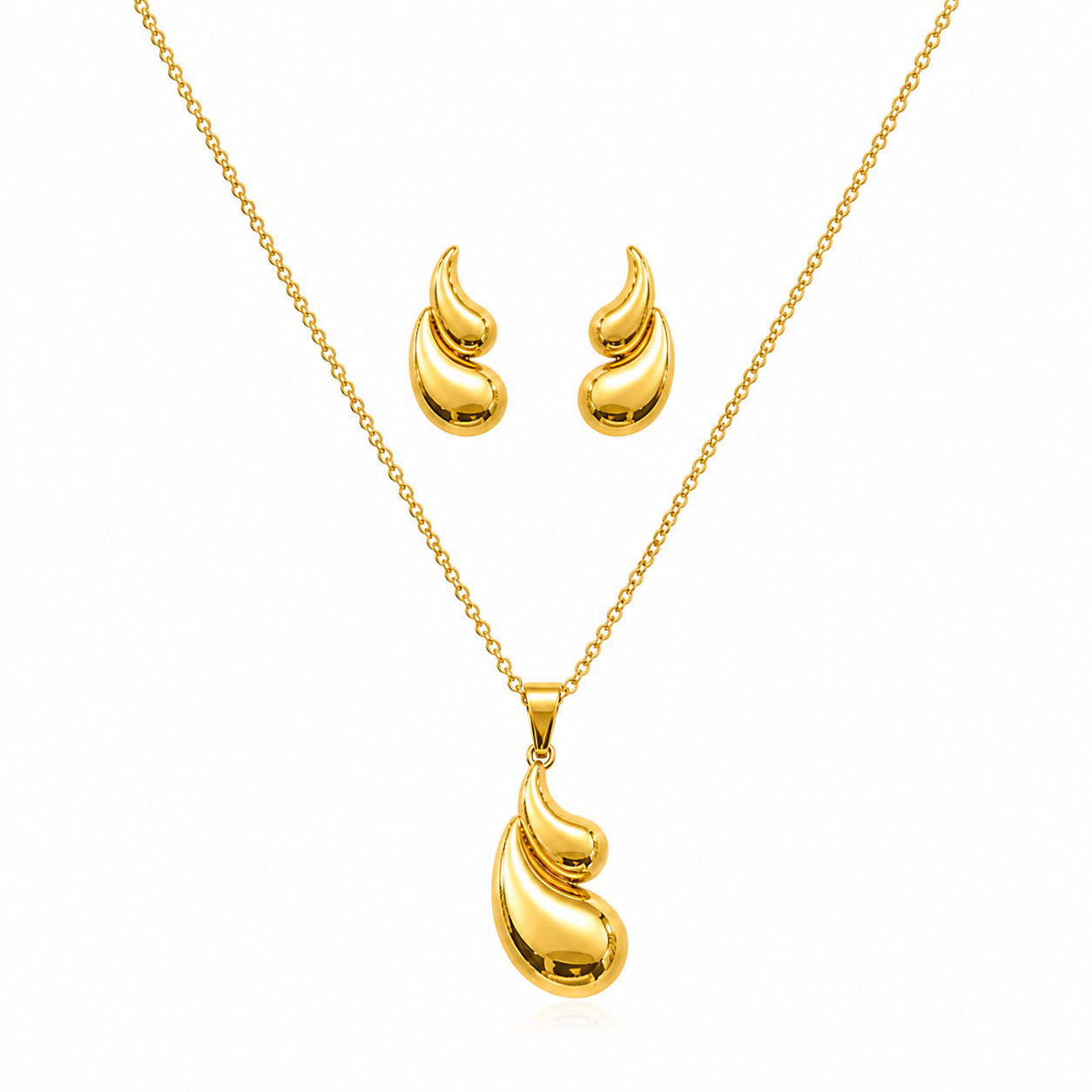 Gold Chunky Wave Drop Necklace & Earring Set