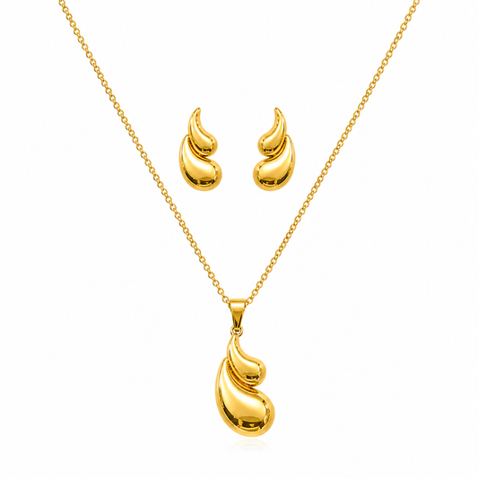 Gold Chunky Wave Drop Necklace & Earring Set