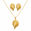 Gold Textured Leaf Pendant Necklace & Earring Set