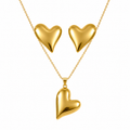 Gold Puffy Heart Necklace & Earring Set