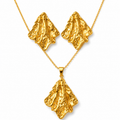 Gold Hammered Organic Diamond Necklace & Earring Set