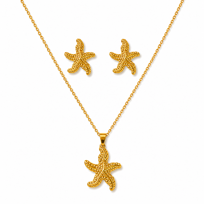 Gold Beaded Starfish Necklace & Earring Set