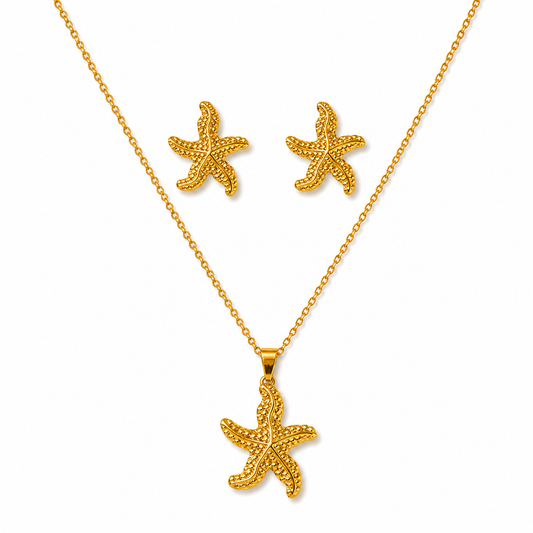 Gold Beaded Starfish Necklace & Earring Set