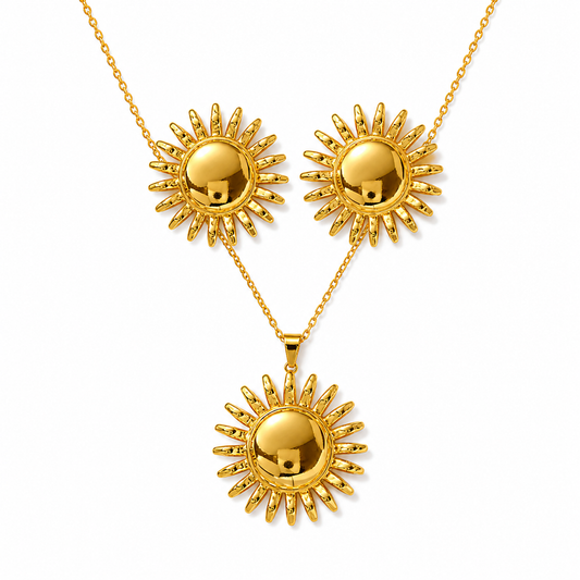 Gold Dome Sun Ray Necklace & Earring Set