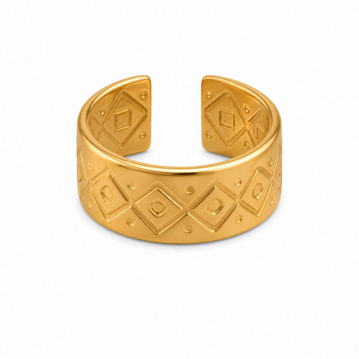 Gold Quilted Diamond Pattern Cuff Ring