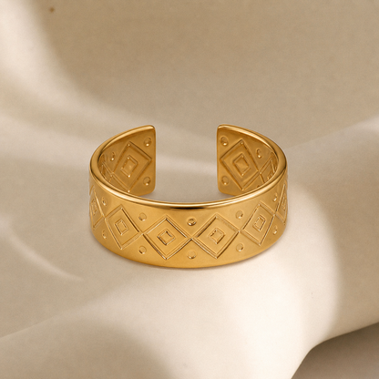 Gold Quilted Diamond Pattern Cuff Ring