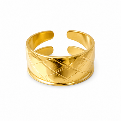 Gold Double Band Quilted Cuff Ring