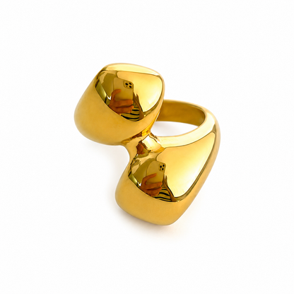 Gold Double Square Dome Open Ring