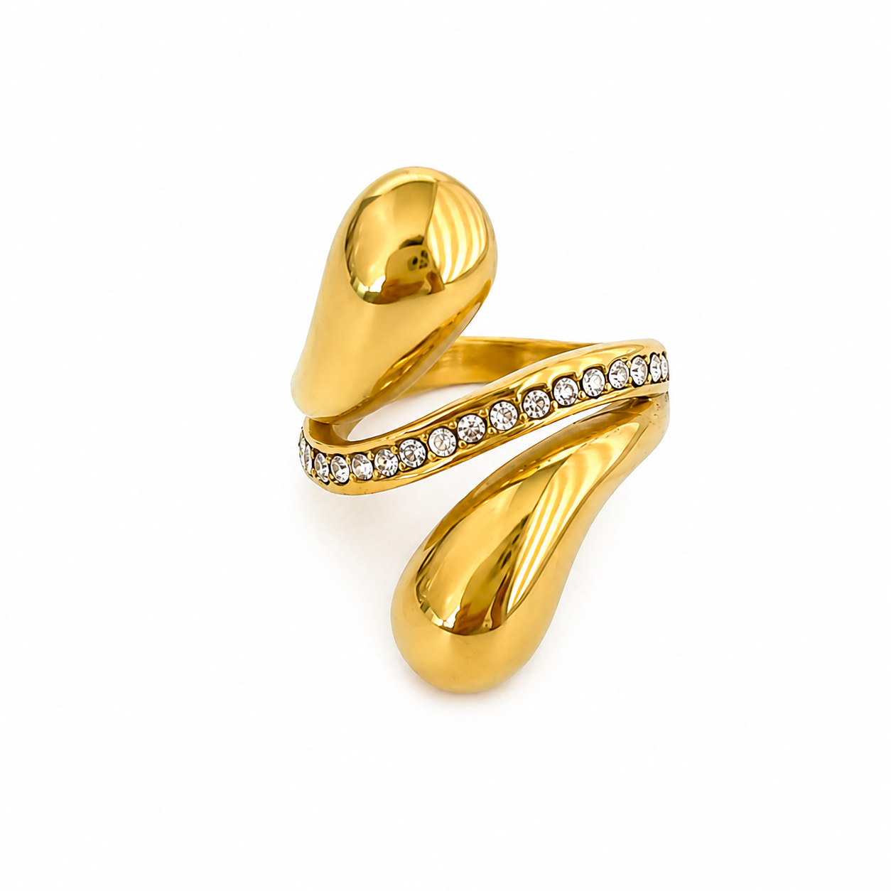 Gold Double Teardrop Crystal Bypass Ring