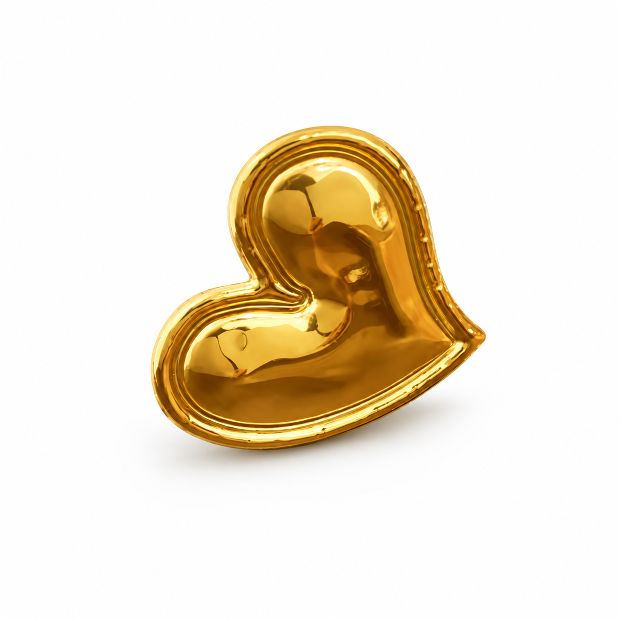 Gold Puffy Heart Outline Statement Ring