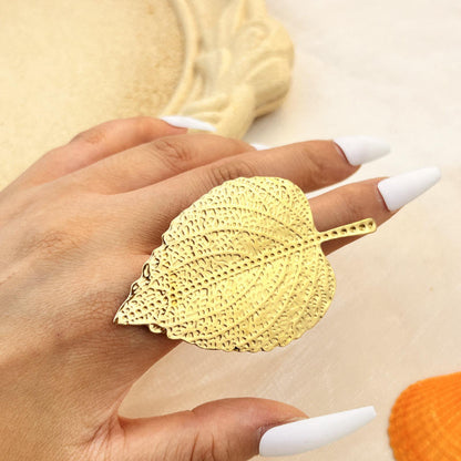 Gold Botanical Leaf Statement Ring