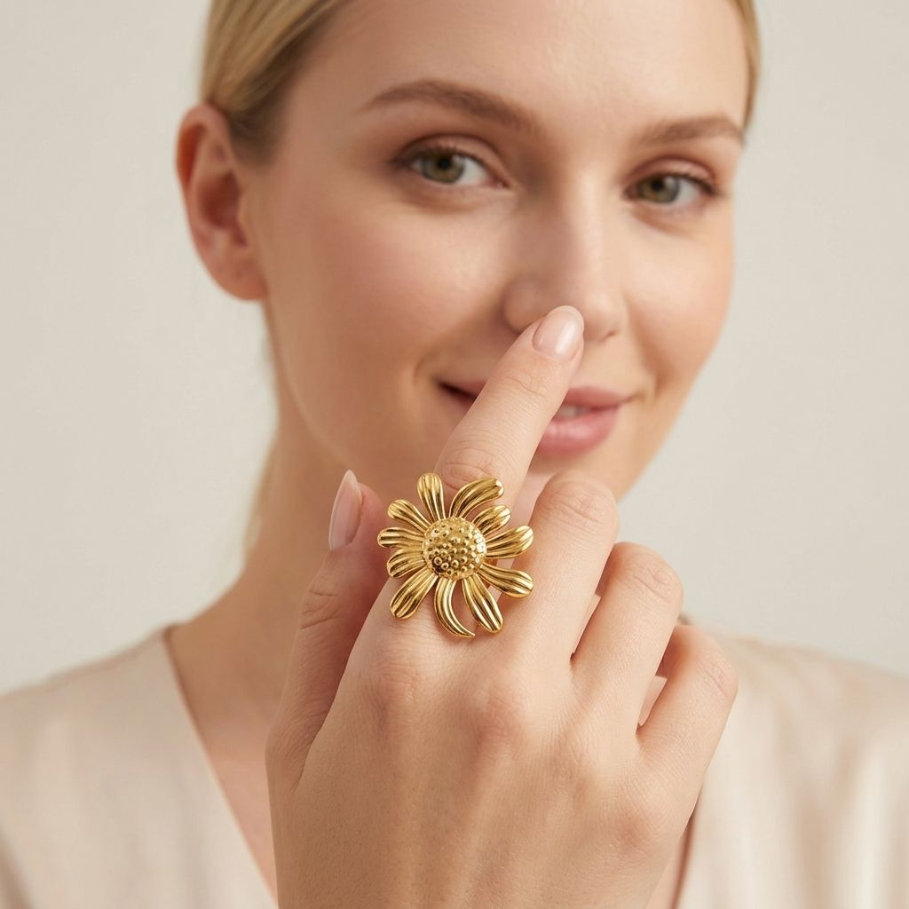 Gold Daisy Flower Statement Ring