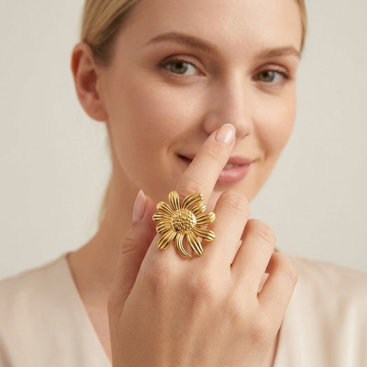 Gold Daisy Flower Statement Ring