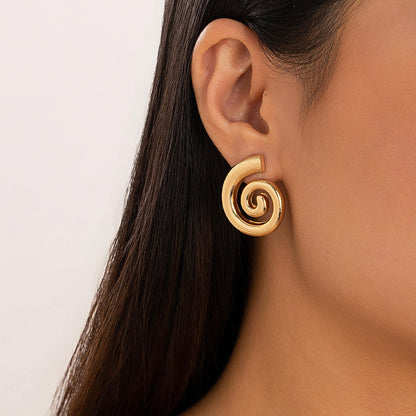 Gold Oversized Swirl Spiral Statement Earrings