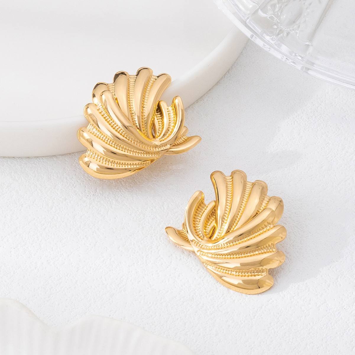 Gold Lotus Fan Stud Earrings