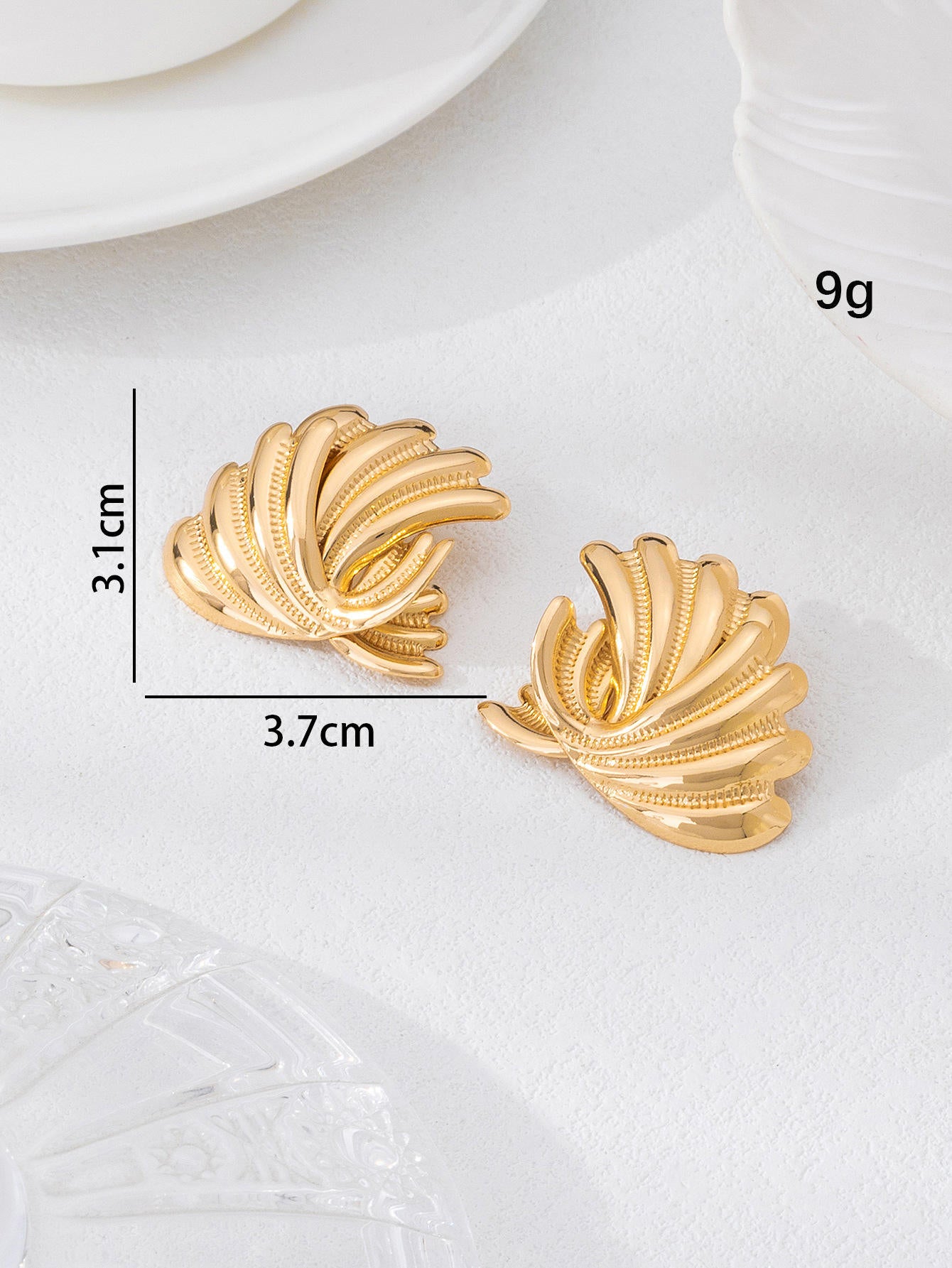 Gold Lotus Fan Stud Earrings