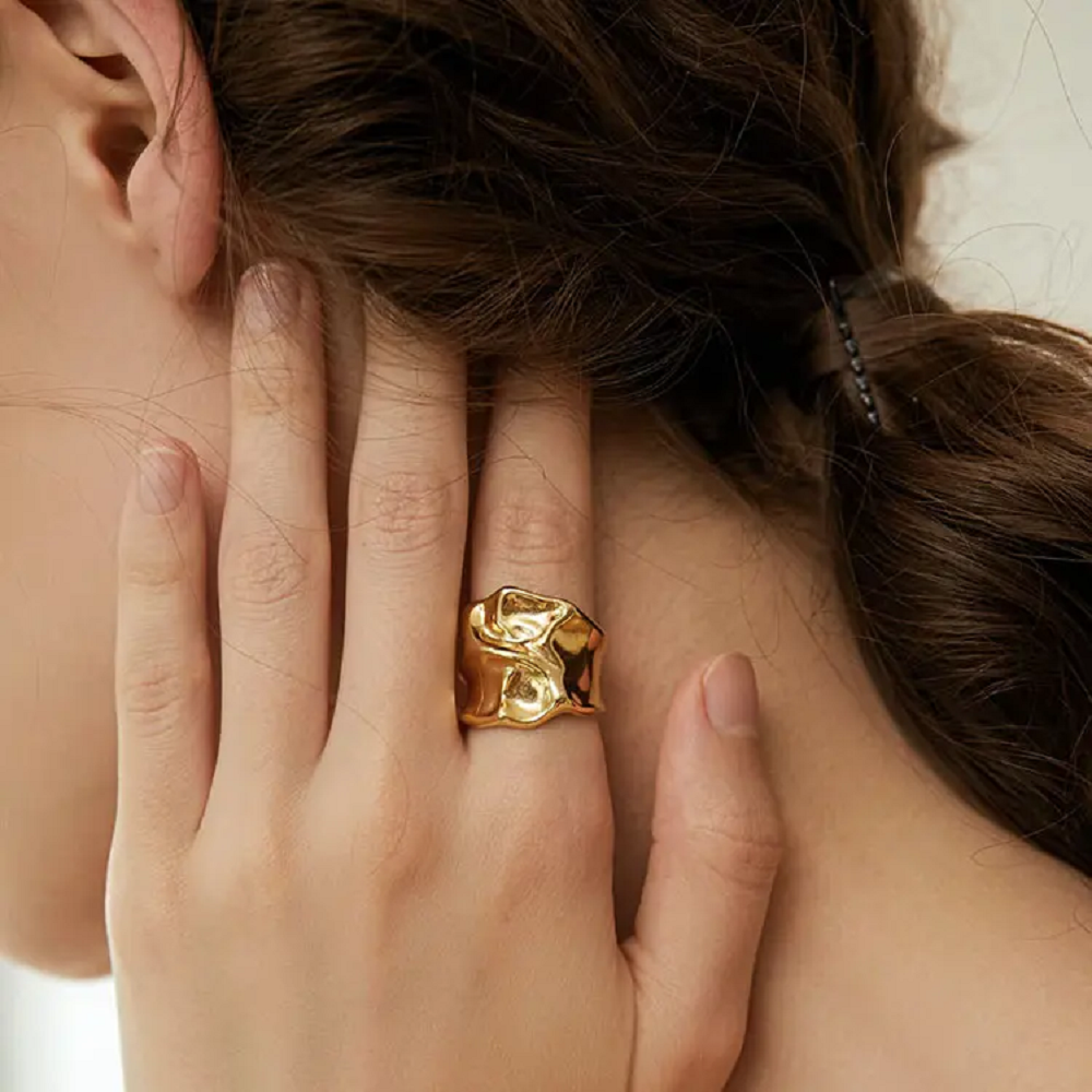 Gold Molten Dome Wide Cuff Ring