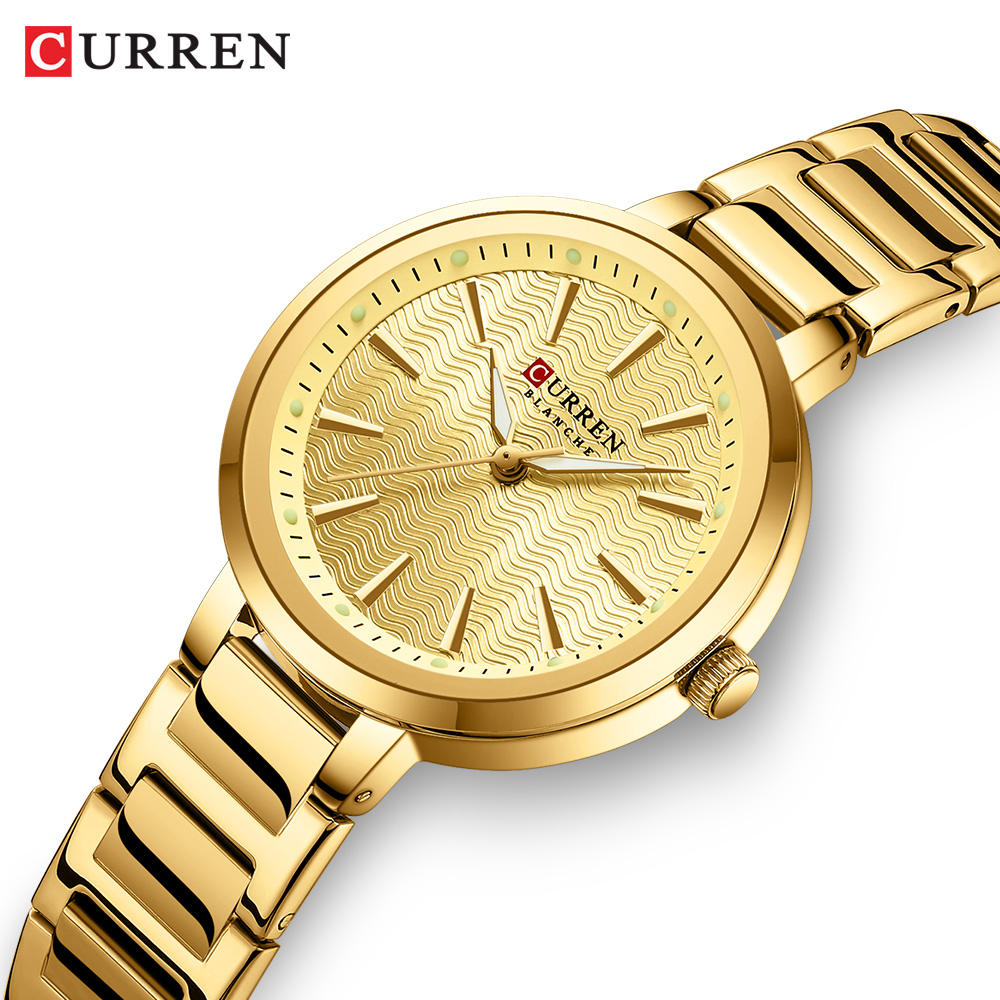 Curren Blanche Gold Wave Dial Watch – Women's Luxury Stainless Steel Timepiece