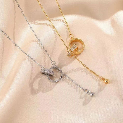 Gold Double Ring Diamond Lariat Necklace – Women's Luxury Pendant