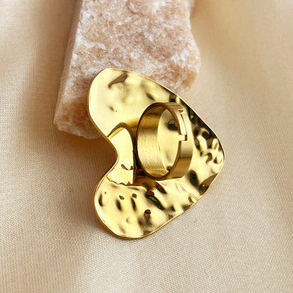 Gold Hammered Heart Statement Ring