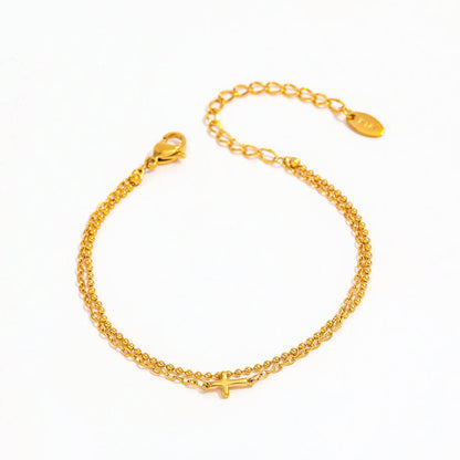 Gold Double Chain Cross Bracelet