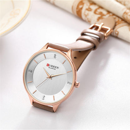 Curren Blanche Gold & Red Leather Diamond Watch – Women's Elegant Timepiece