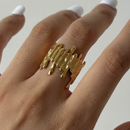 Gold Molten Drip Wide Cuff Ring