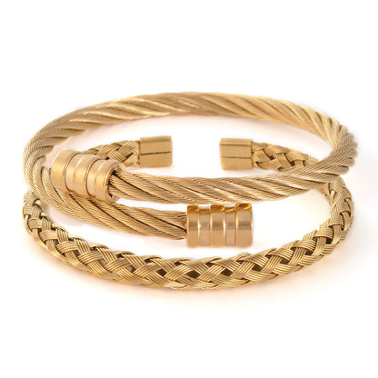 Gold Roman Numeral Bracelet Set – 3-Piece Luxury Bangle Collection