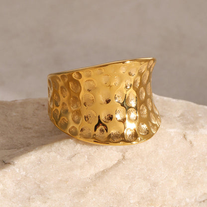 Gold Hammered Wide Band Ring