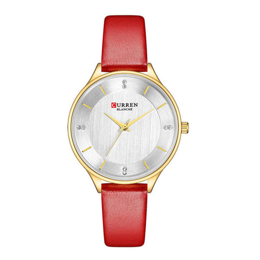Curren Blanche Gold & Red Leather Diamond Watch – Women's Elegant Timepiece