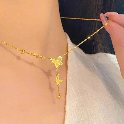 Gold Triple Butterfly Lariat Necklace