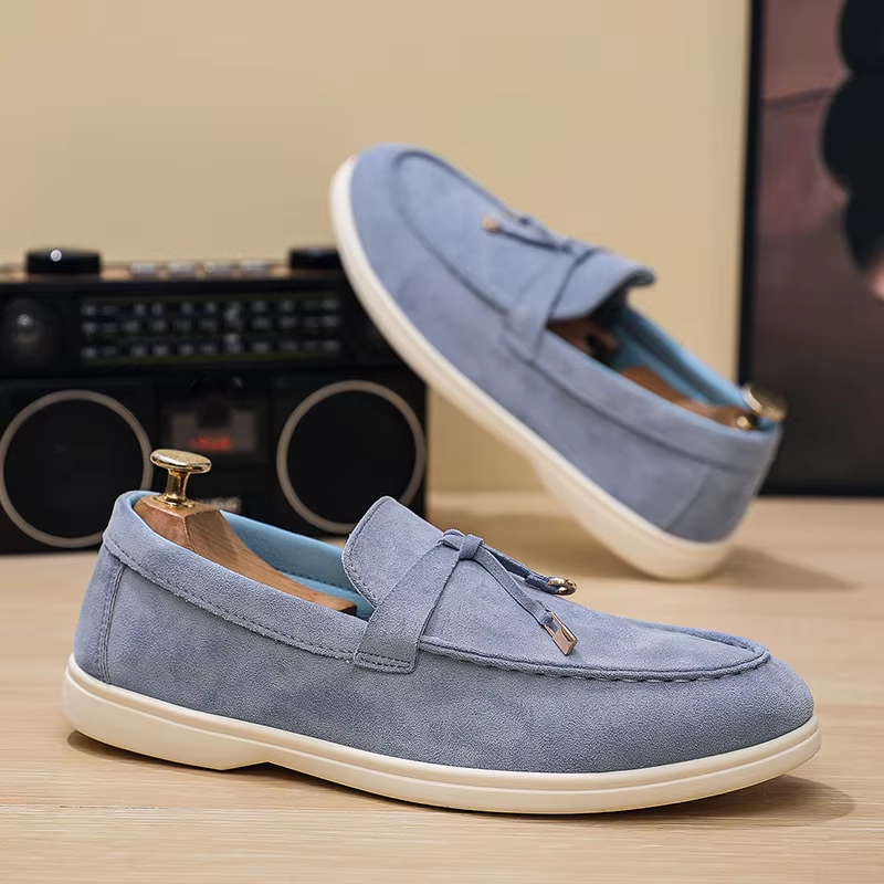 Men's Suede Tassel Loafers – Slip-On Casual Shoes | Blue, Khaki & Grey