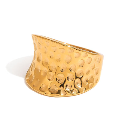 Gold Hammered Wide Band Ring