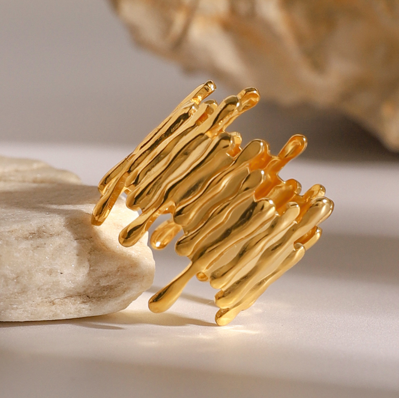 Gold Molten Drip Wide Cuff Ring