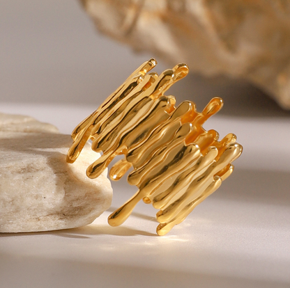 Gold Molten Drip Wide Cuff Ring