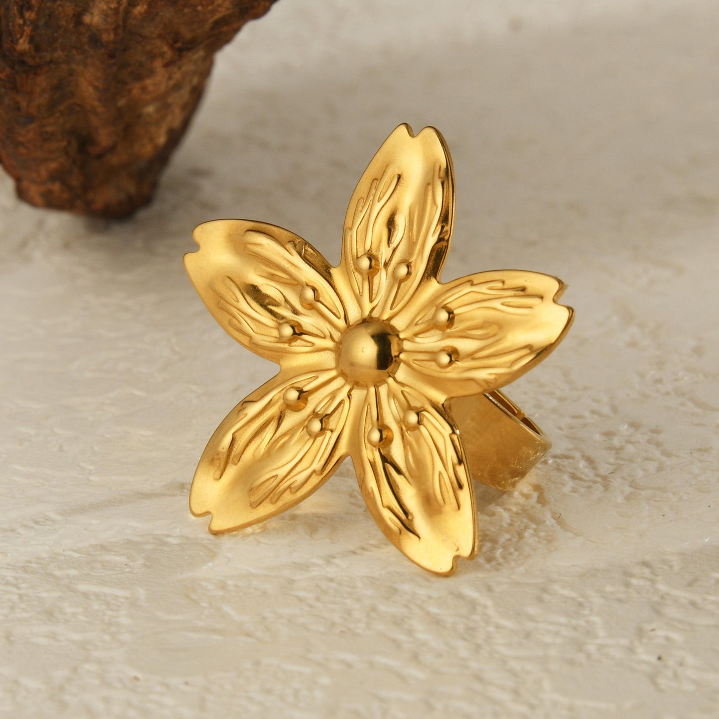 Gold Jasmine Blossom Statement Ring