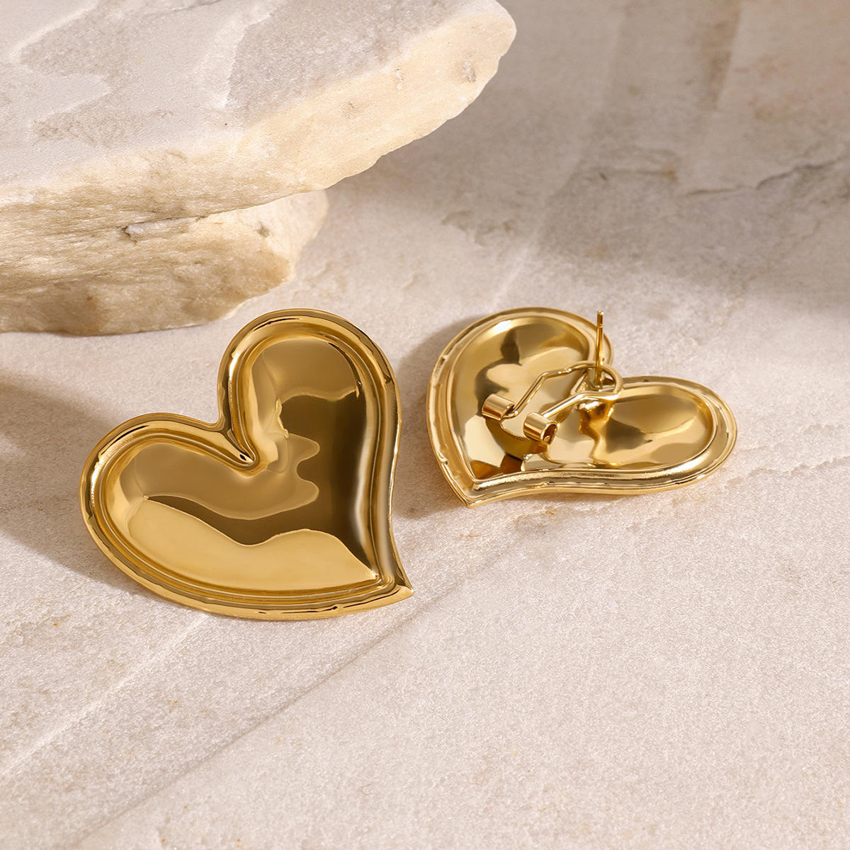 Gold Puffy Mirror Heart Stud Earrings