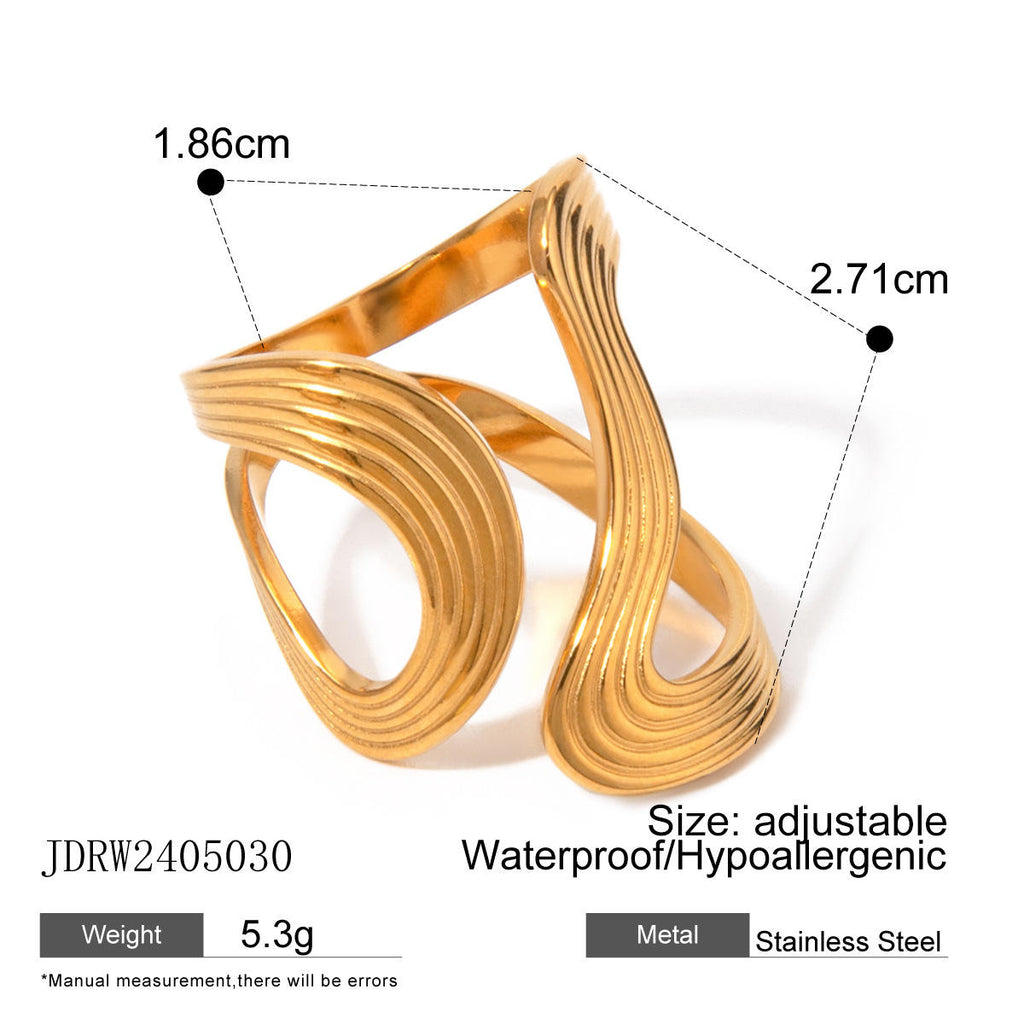 Gold Ridged Wave Loop Statement Ring