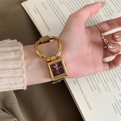 IEKE Gold Square Mesh Ring Watch – Women's Minimalist Luxury Timepiece