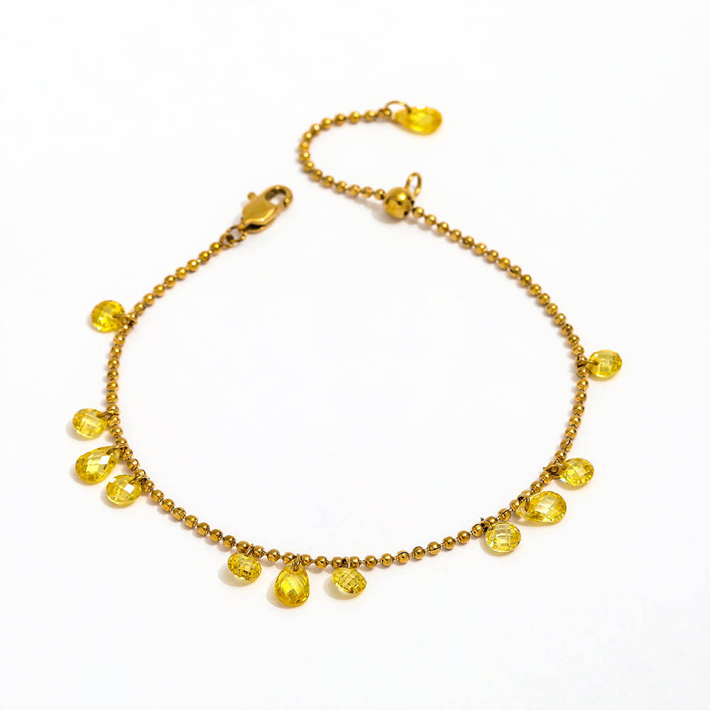 Gold Crystal Drop Charm Bracelet